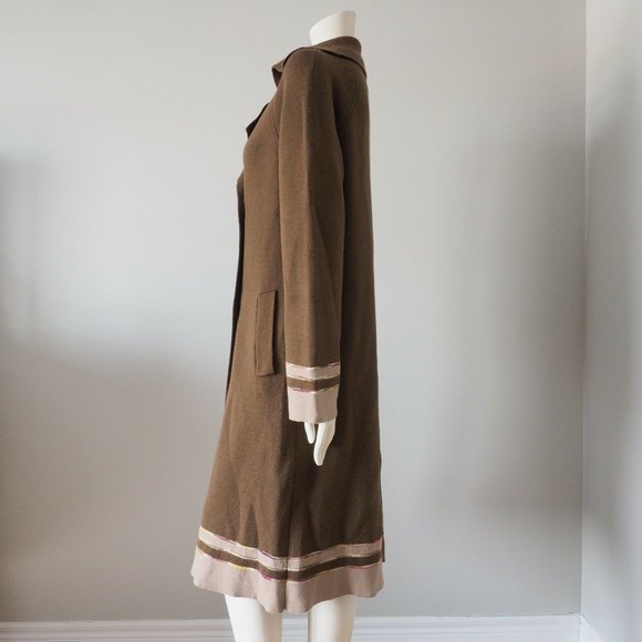 M MISSONI ITALY Long Brown Double Breasted Merino Wool Cardigan Coat Jacket 8 - Picture 7 of 12